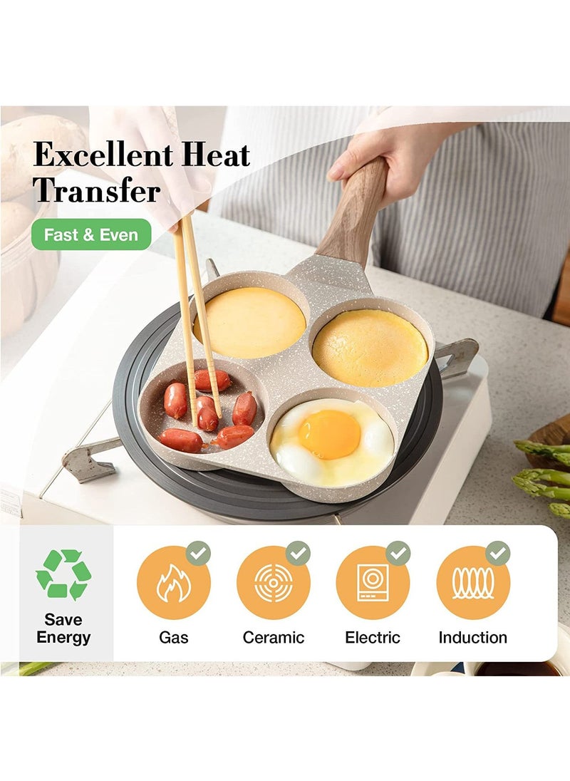 Arabest 4 Hole Omelette Pan Burger Egg Ham Pancake Maker Wooden Handle Frying Pan Nonstick Cooking Breakfast  - Image 2