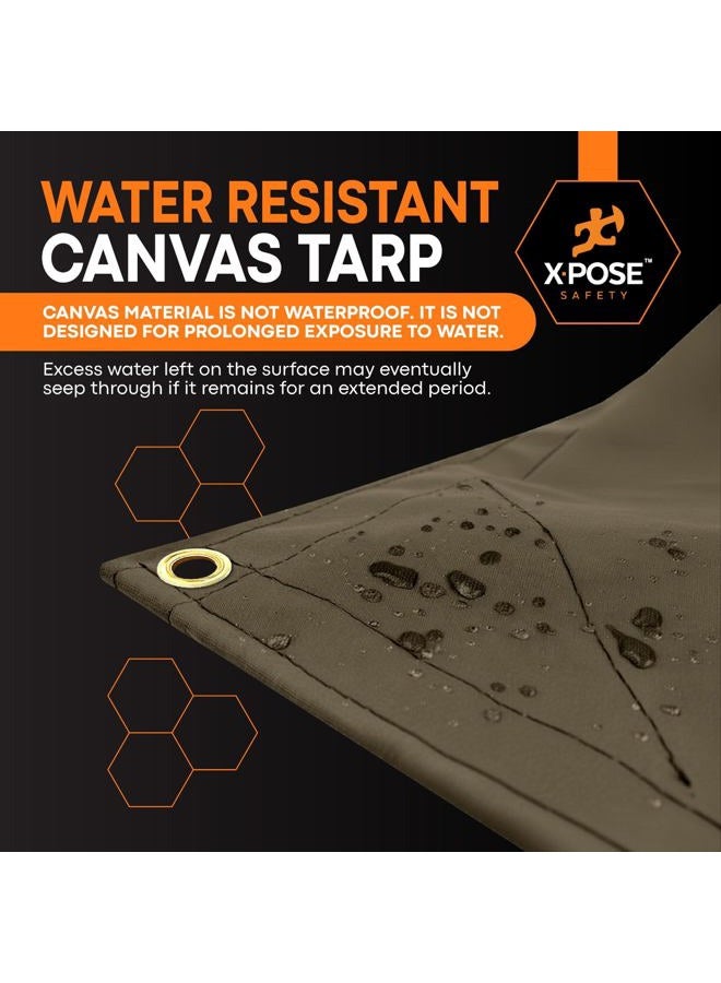 xpose safety غطاء قماش - 10 أونصة قماش زيتوني داكن غطاء قماش ثقيل مقاوم للماء مع حلقات نحاسية - غطاء خارجي متعدد الاستخدامات للتخييم، مظلة، مقطورة، غطاء معدات 12' x 14' - Image 5