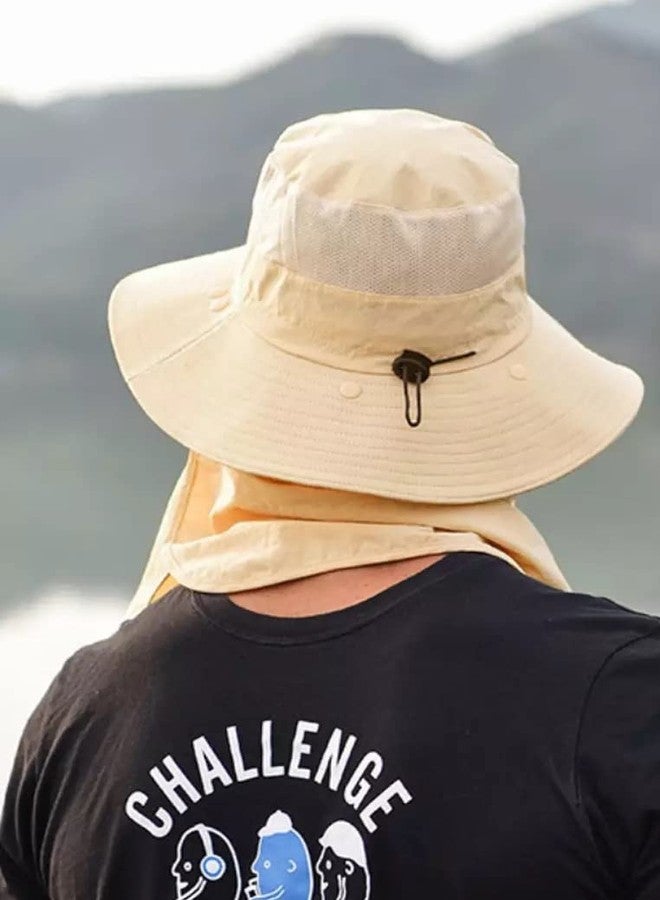 Malvina قبعة مالفينا الصيفية الأنيقة للحماية من الشمس في الهواء الطلق، مناسبة للجنسين، مزودة بغطاء للرقبة والوجه وحافة عريضة (بيج) - Image 4