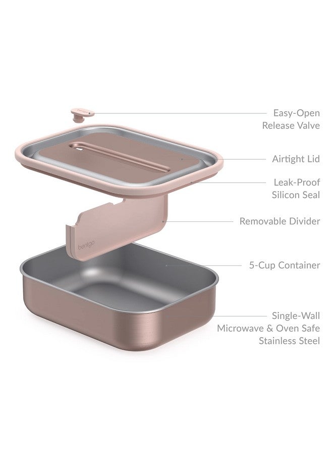 Bentgo MicroSteel Leak-Proof Lunch Box - Microwave-Safe, Oven-Safe, Bento-Style Container with Removable Divider, Airtight Lid, Sustainable Design, Odor & Stain Resistant (Rose Gold) - Image 3
