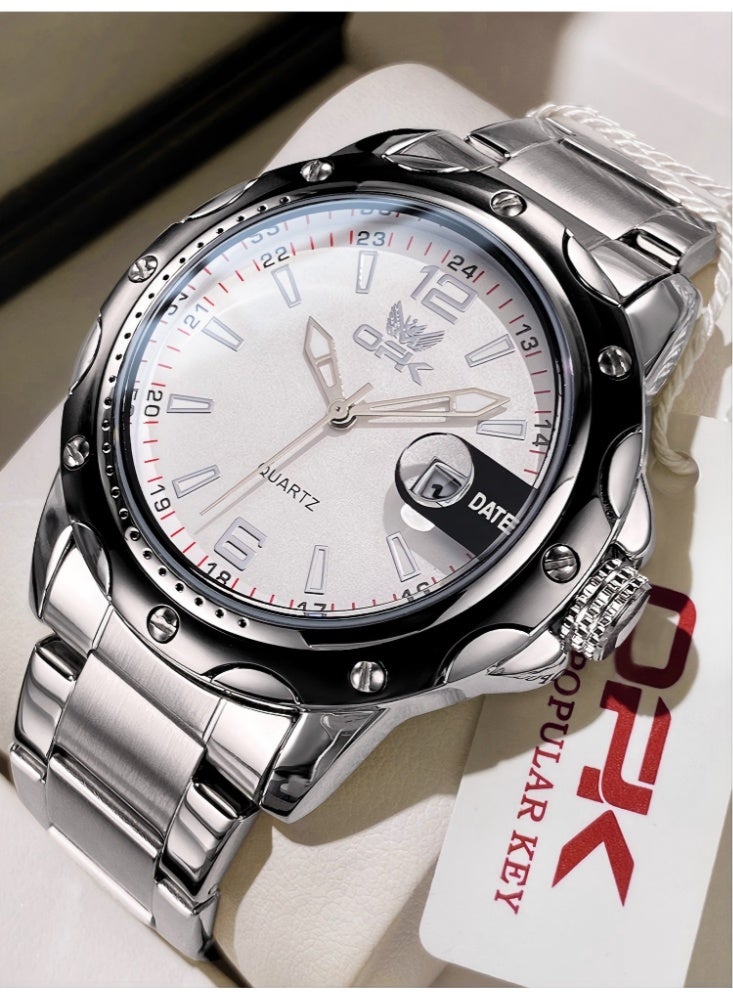 OPK Watch for Men Stainless Steel Waterproof Luminous Date Analog Quartz Wrist Watch Business Fashion Casual Men Watches - Image 1