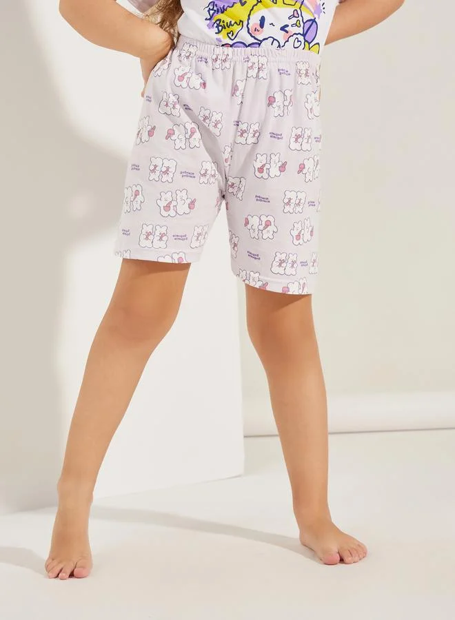 ستايلي Bunny Cute Print T-Shirt & Shorts Set