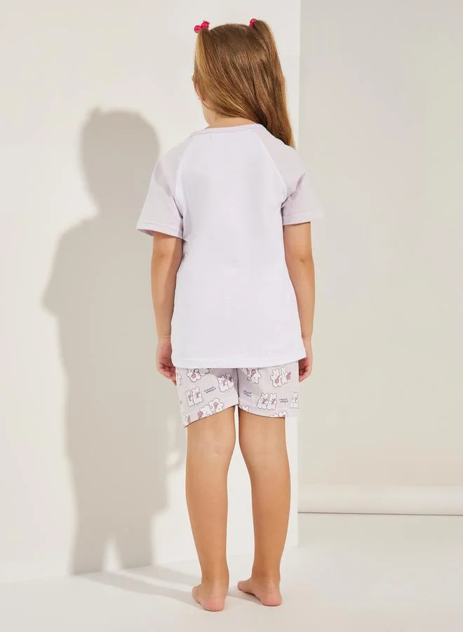 ستايلي Bunny Cute Print T-Shirt & Shorts Set