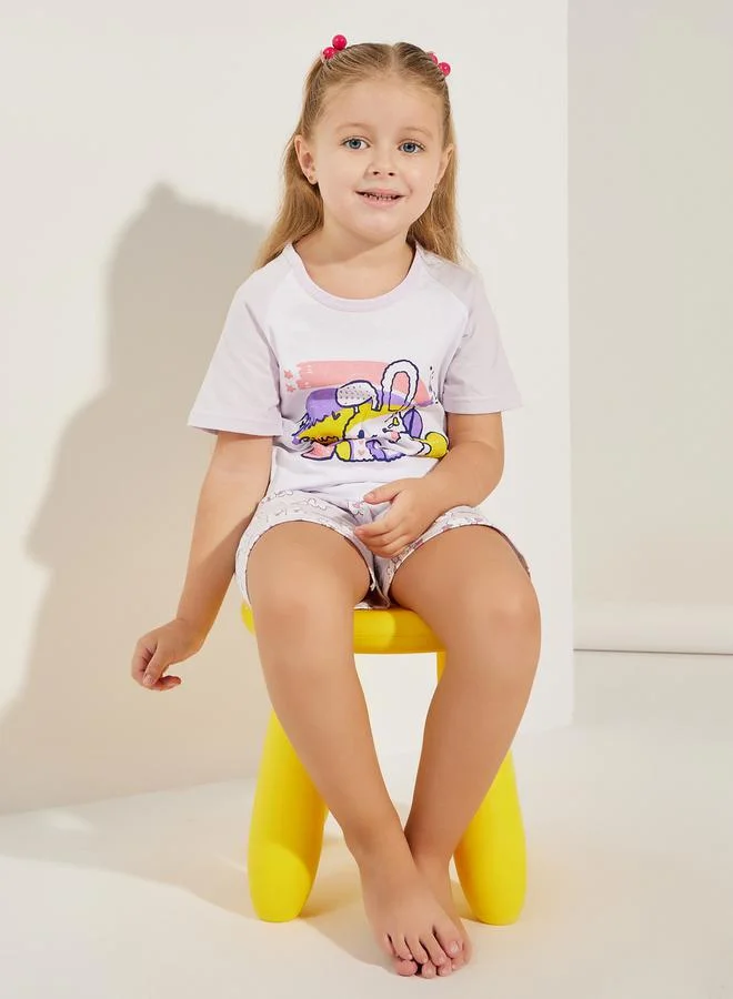 ستايلي Bunny Cute Print T-Shirt & Shorts Set