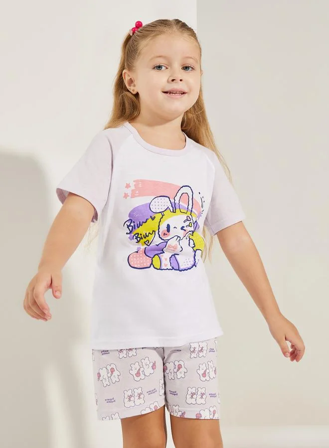 ستايلي Bunny Cute Print T-Shirt & Shorts Set