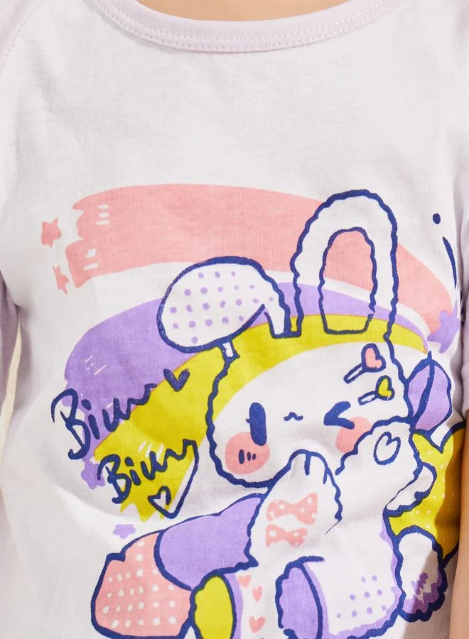 ستايلي Bunny Cute Print T-Shirt & Shorts Set