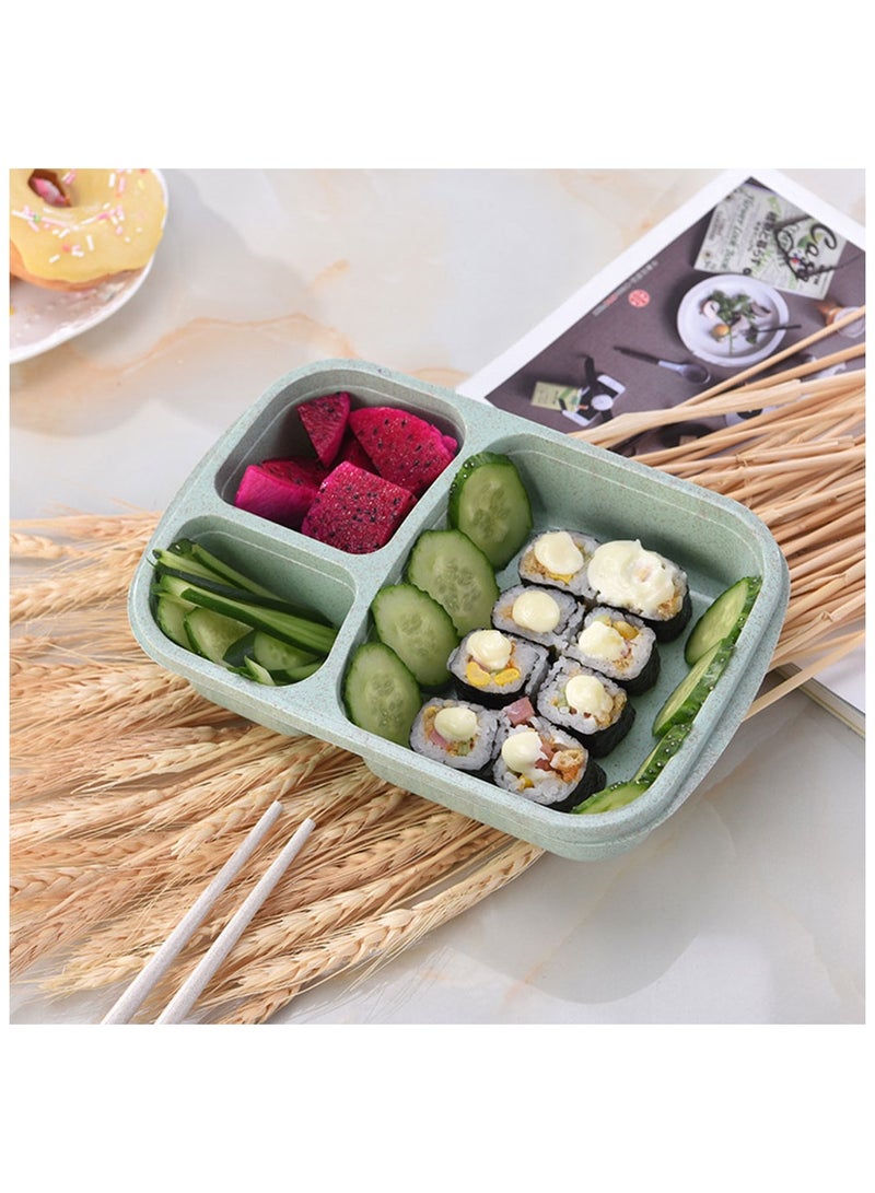 كول بيبي حاويات صندوق الغداء مع مقصورات للأطفال قش القمح أدوات المائدة الميكروويف بينتو بوكس 3 شبكة تخزين طعام الطلاب صندوق غداء أخضر - Image 2