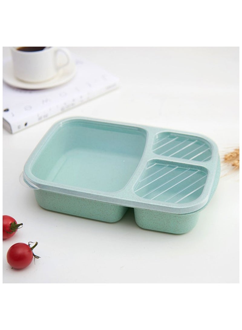 كول بيبي حاويات صندوق الغداء مع مقصورات للأطفال قش القمح أدوات المائدة الميكروويف بينتو بوكس 3 شبكة تخزين طعام الطلاب صندوق غداء أخضر - Image 3