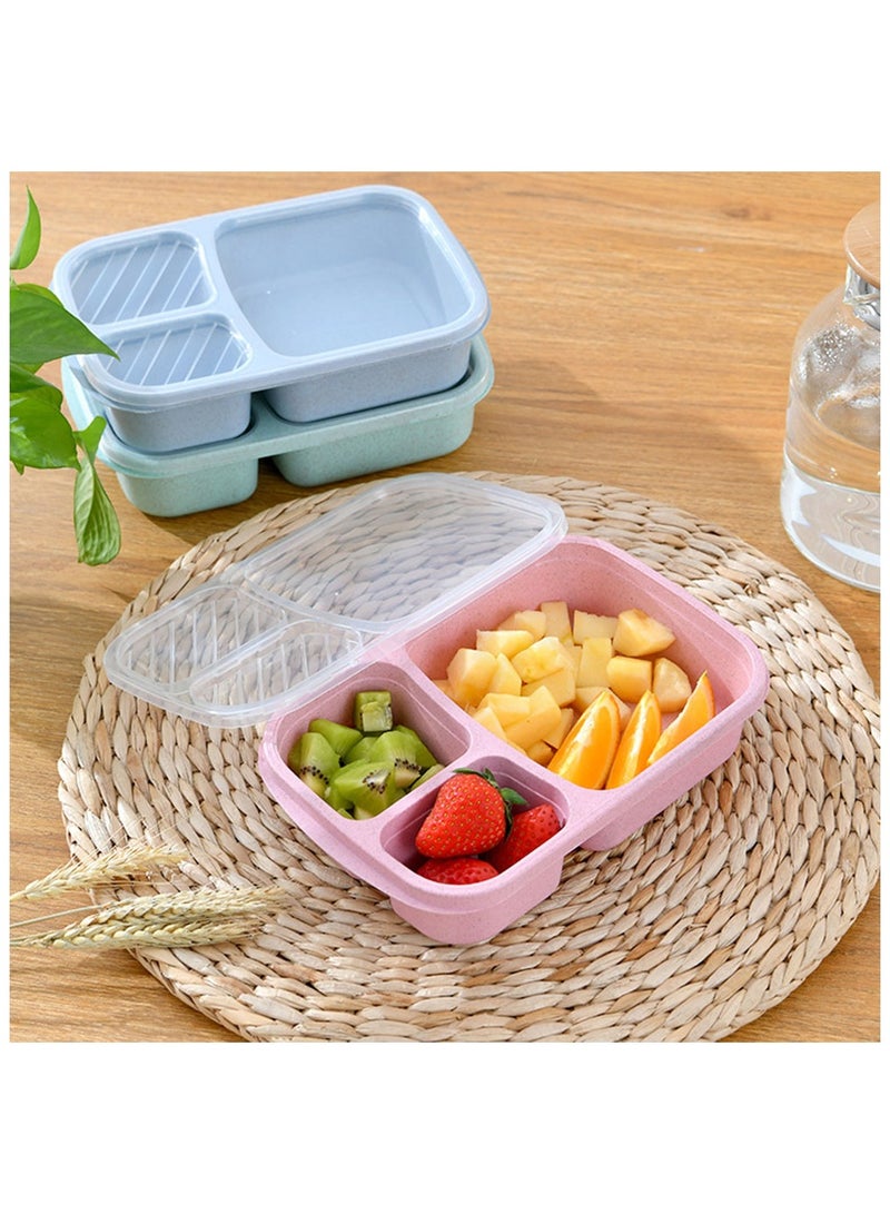 كول بيبي حاويات صندوق الغداء مع مقصورات للأطفال قش القمح أدوات المائدة الميكروويف بينتو بوكس 3 شبكة تخزين طعام الطلاب صندوق غداء أخضر - Image 4
