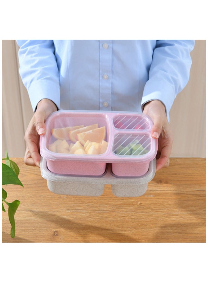 كول بيبي حاويات صندوق الغداء مع مقصورات للأطفال قش القمح أدوات المائدة الميكروويف بينتو بوكس 3 شبكة تخزين طعام الطلاب صندوق غداء أخضر - Image 5