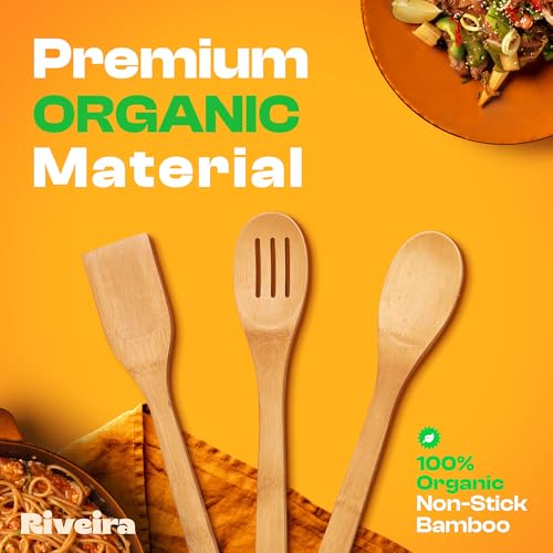 Riveira Bamboo Wooden Spoons for Cooking 3-Piece, Apartment Essentials Wood Spatula Spoon Nonstick Kitchen Utensil Set Premium Quality Housewarming Gifts for Everyday Use - Image 2