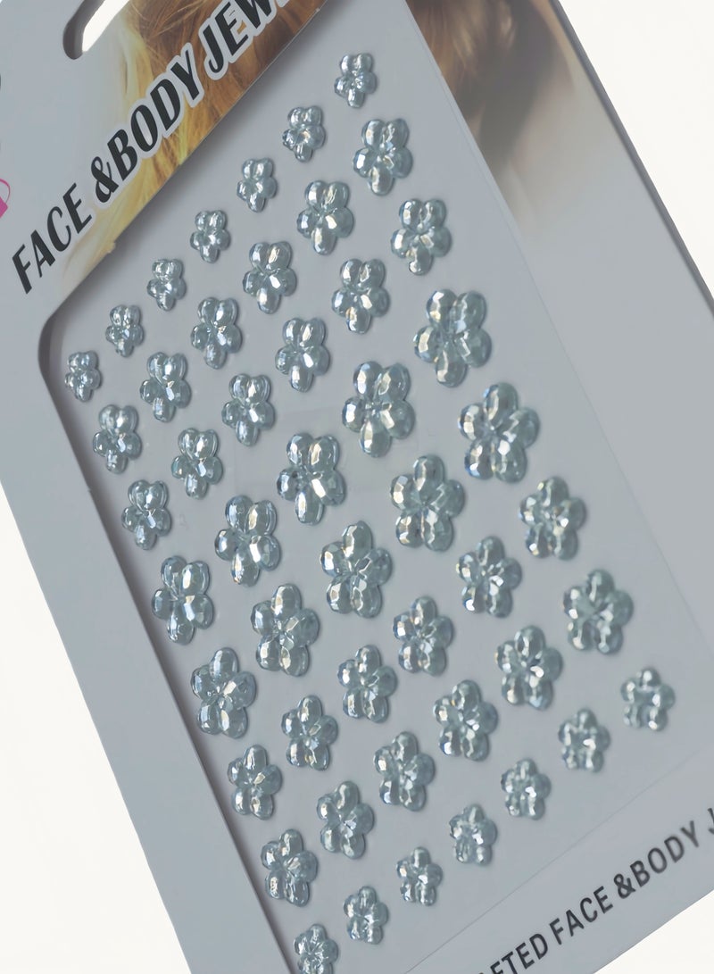 Transparent flower-shaped crystal diamond stickers, face decoration stickers, 3D stickers, children's DIY decorations, self-adhesive jewelry stickers, colored diamond stickers - Image 2