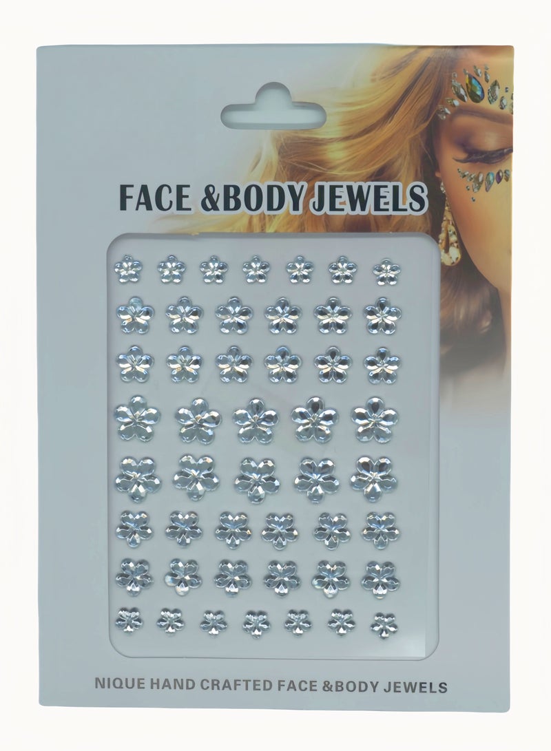 Transparent flower-shaped crystal diamond stickers, face decoration stickers, 3D stickers, children's DIY decorations, self-adhesive jewelry stickers, colored diamond stickers - Image 1