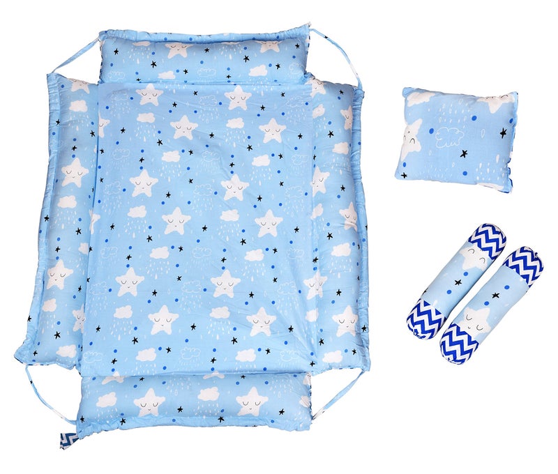 LOREM Blue 3 Pillows & Square Shape Cotton Baby Bed for 0-1 Year BB05 - Image 3