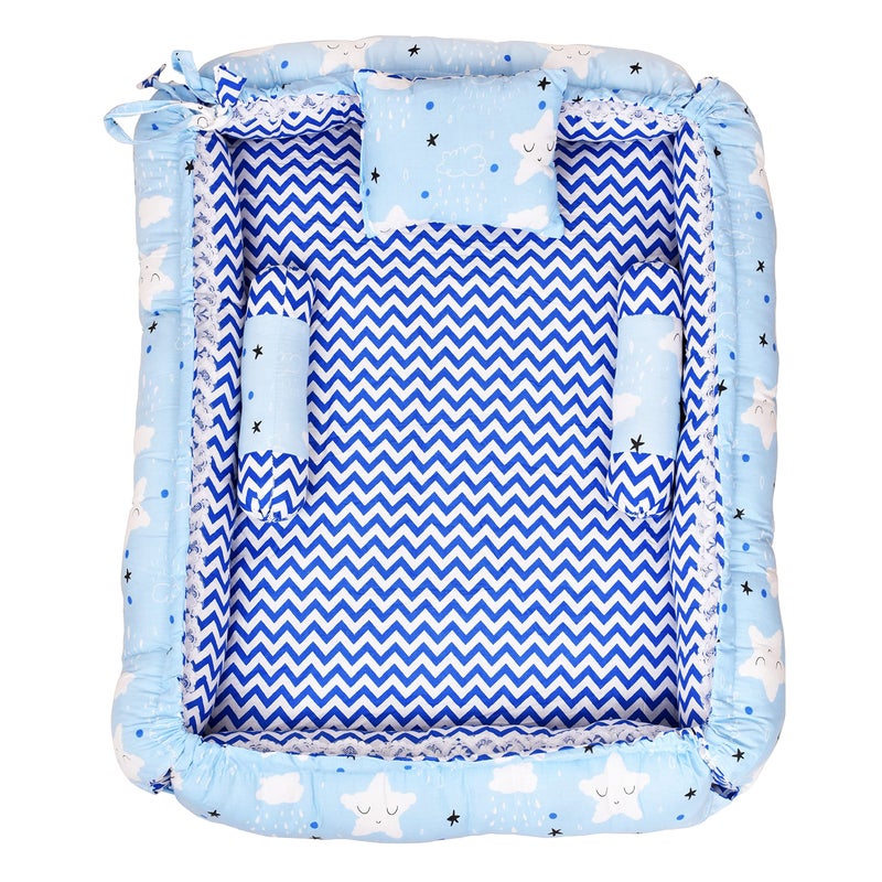 LOREM Blue 3 Pillows & Square Shape Cotton Baby Bed for 0-1 Year BB05 - Image 2