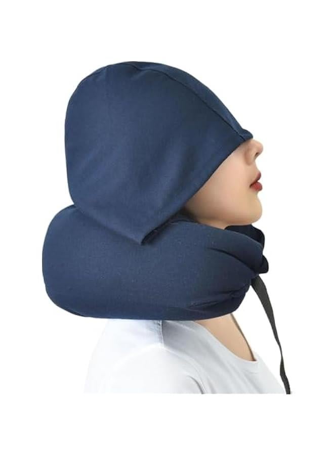 HOOKOR Travel Neck Pillow with Hood - Adult Travel Must Haves Airplane Hoodie Pillow, Premium Quality Memory Foam, Fit for Office, Car Ride, Sleeping (Navy blue) - Image 1