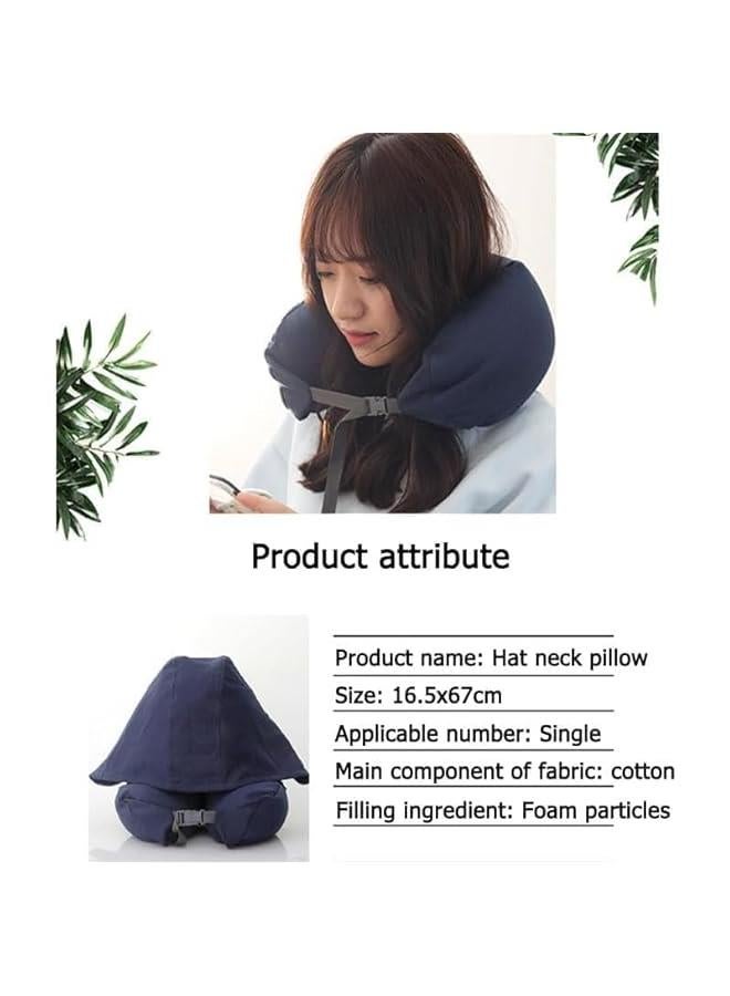 HOOKOR Travel Neck Pillow with Hood - Adult Travel Must Haves Airplane Hoodie Pillow, Premium Quality Memory Foam, Fit for Office, Car Ride, Sleeping (Navy blue) - Image 3