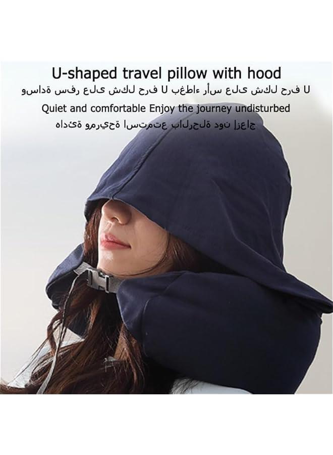 HOOKOR Travel Neck Pillow with Hood - Adult Travel Must Haves Airplane Hoodie Pillow, Premium Quality Memory Foam, Fit for Office, Car Ride, Sleeping (Navy blue) - Image 4