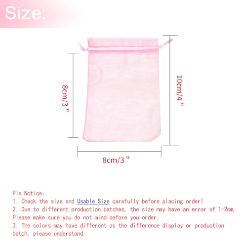 Bezall 50Pcs Pink Organza Bags 3x4 inches, Small Mesh Drawstring Jewelry Candy Pouches Wedding Party Baby Shower Favor Gift Bags - Image 3