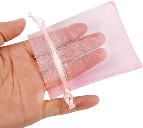 Bezall 50Pcs Pink Organza Bags 3x4 inches, Small Mesh Drawstring Jewelry Candy Pouches Wedding Party Baby Shower Favor Gift Bags - Image 4