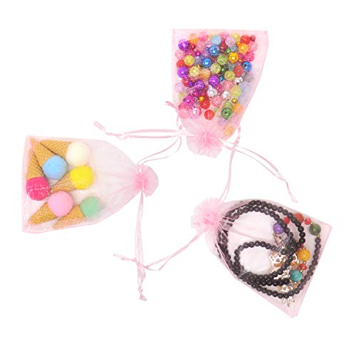 Bezall 50Pcs Pink Organza Bags 3x4 inches, Small Mesh Drawstring Jewelry Candy Pouches Wedding Party Baby Shower Favor Gift Bags - Image 5