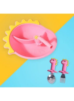 StarAndDaisy Baby Plates For Toddlers With Straw Silicone Plates With Suction Divided Kids Bpa Free Microwave Dishwasher Safe Plates With Set Of Spoons (Casual Plate Pink)  - Image 2