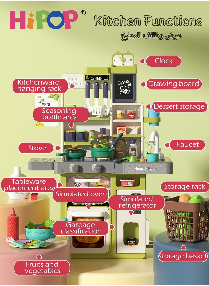 HIPOP - 80cm High Kitchen Playset for Kids,Rich Realistic Details Include Steam,Light,Water,Sound,63pcs Accessories,Separable Design Kids Pretend Kitchen Toys - Image 1
