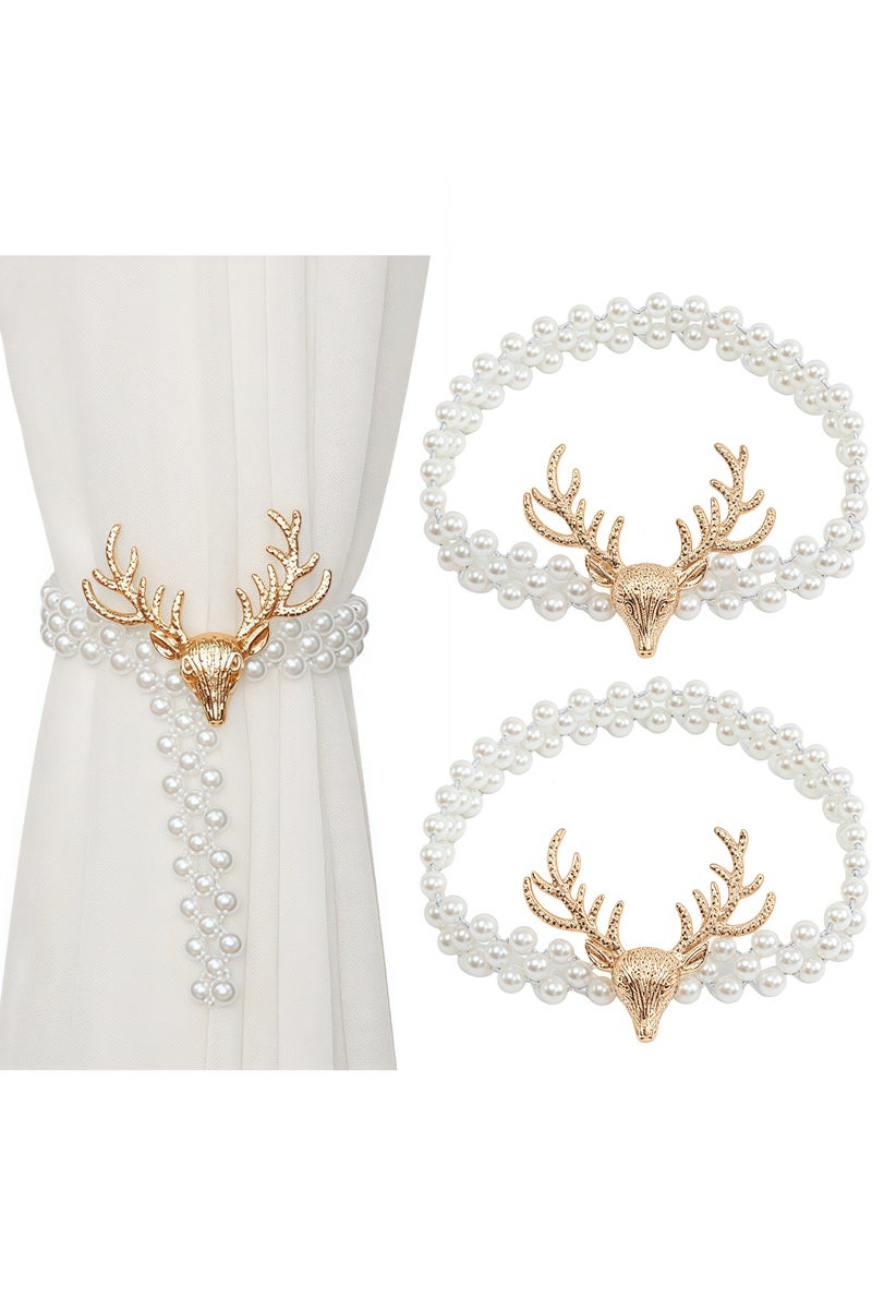 2pcs elk pearl curtain tie, curtain buckle, decorative rope holder, suitable for curtains, home, bedroom, office decorative curtains  - Image 1