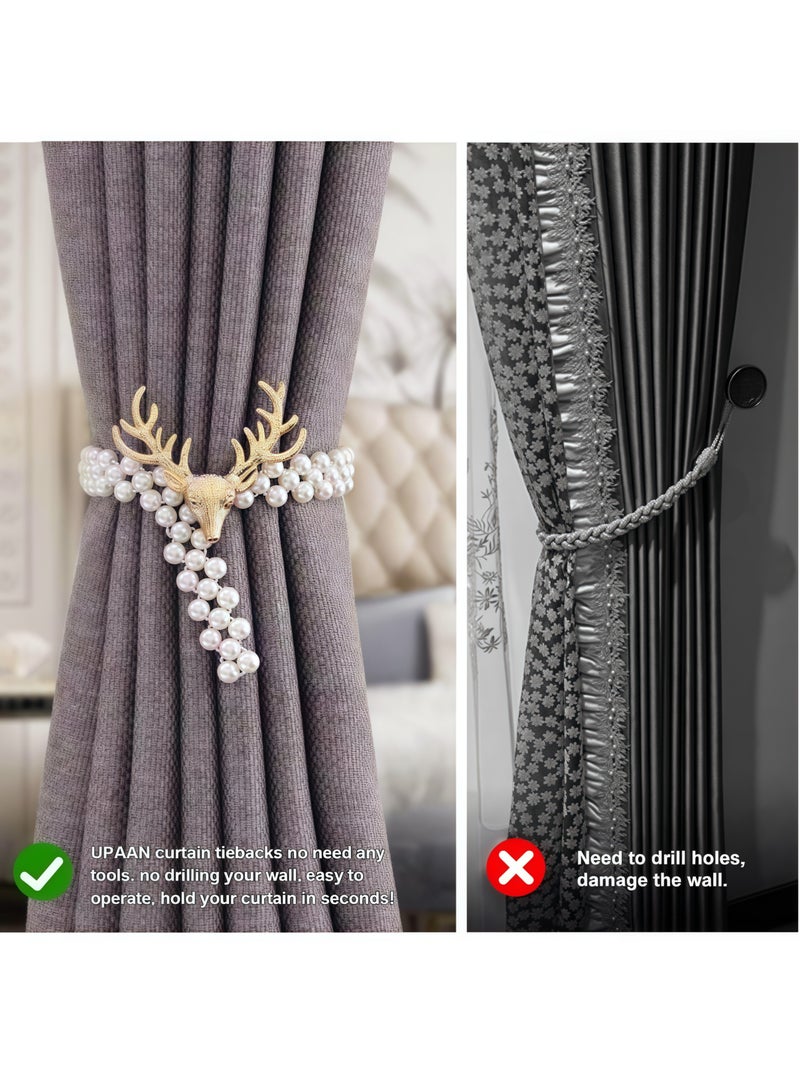 2pcs elk pearl curtain tie, curtain buckle, decorative rope holder, suitable for curtains, home, bedroom, office decorative curtains - Image 3
