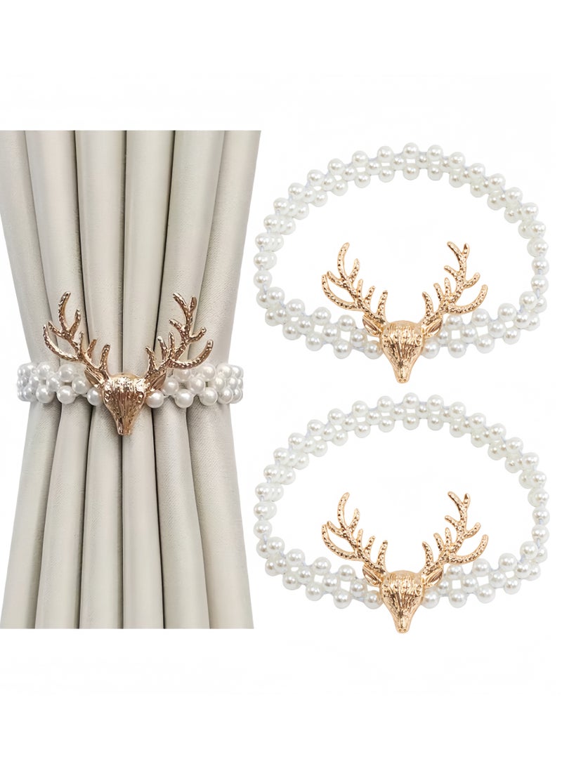 2pcs elk pearl curtain tie, curtain buckle, decorative rope holder, suitable for curtains, home, bedroom, office decorative curtains - Image 1
