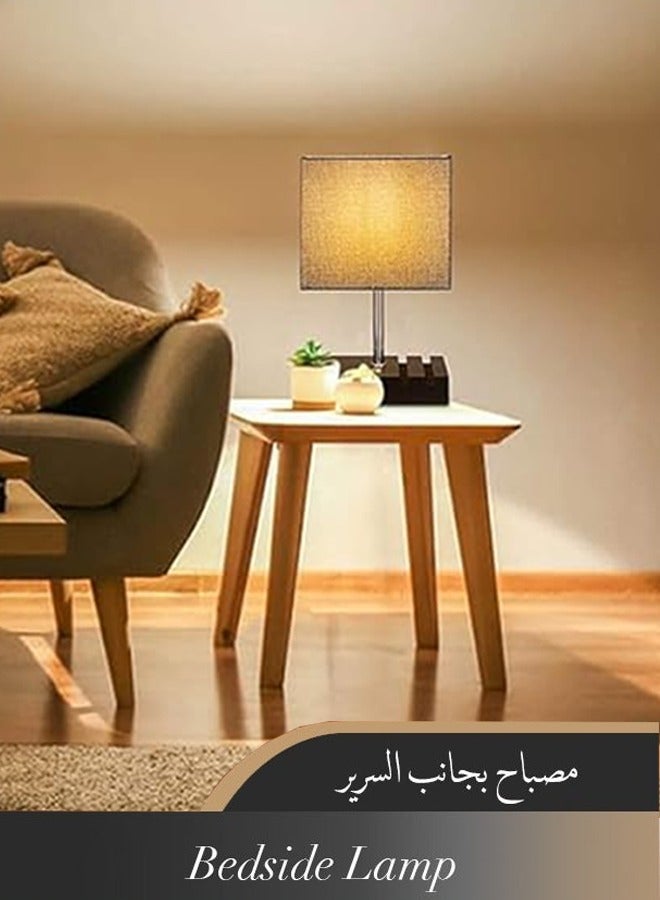 Bedside Lamp for Bedroom or Living Room, Touch Lamp with 2 Phone Holders, Dimmable USB Lamp, Gray Fabric Lampshade, Modern Style Gray Lampshade, Built-In 2 USB Ports - Image 1
