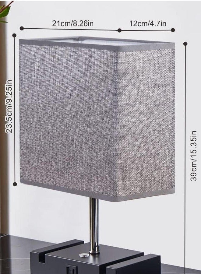 Bedside Lamp for Bedroom or Living Room, Touch Lamp with 2 Phone Holders, Dimmable USB Lamp, Gray Fabric Lampshade, Modern Style Gray Lampshade, Built-In 2 USB Ports - Image 2