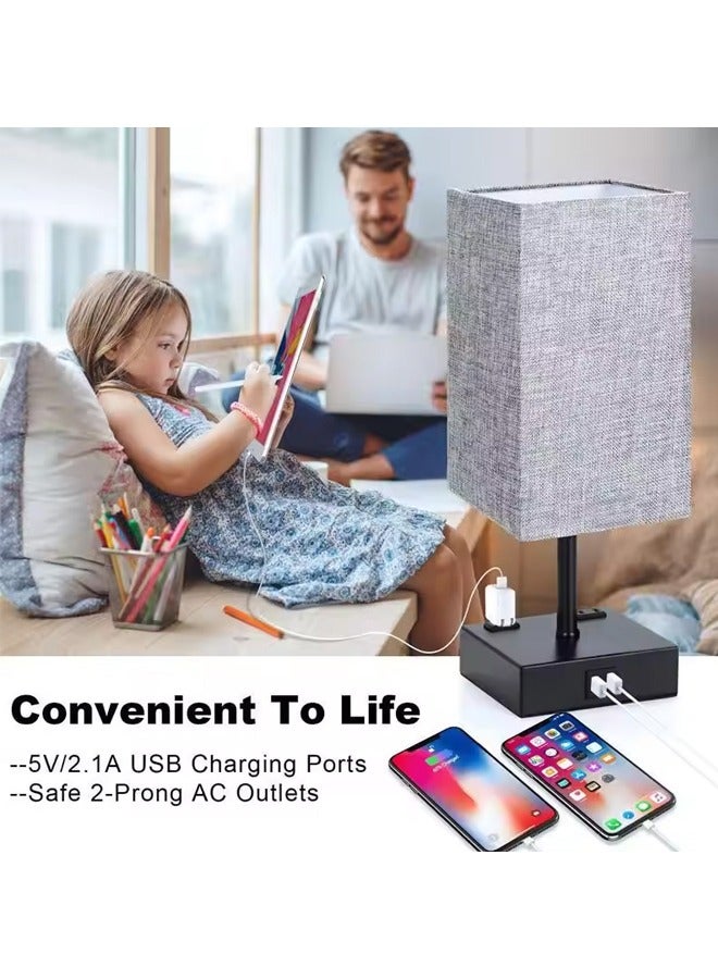 Bedside Lamp for Bedroom or Living Room, Touch Lamp with 2 Phone Holders, Dimmable USB Lamp, Gray Fabric Lampshade, Modern Style Gray Lampshade, Built-In 2 USB Ports - Image 3