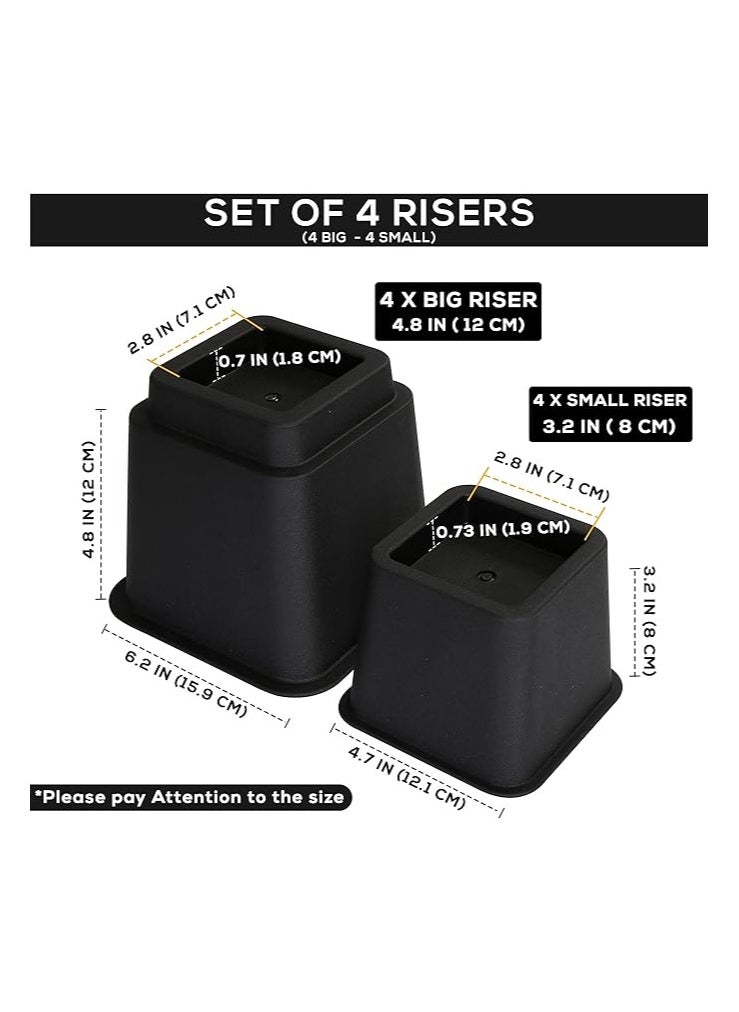TOP CHOICE - Bedding Premium Adjustable Furniture Risers - 5 to 9 Inch Bed Riser, Table Riser, Chair Riser Sofa Riser - 8 Piece Set (Black) - Image 1