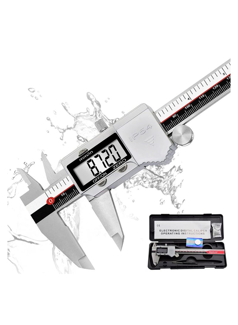 Digital Calipers, IP54 Electronic Caliper Measuring Tool Micrometer Stainless Steel 6 inch /150 mm Vernier Caliper Ruler Woodworking Measure Tool with LCD Display  - Image 1