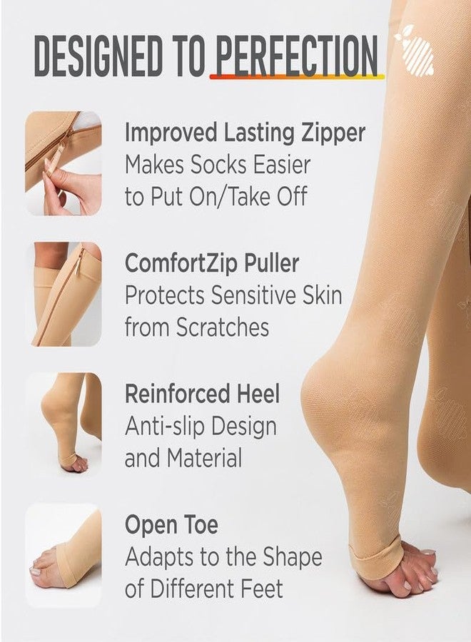 Lemon Hero Short/Petite Zippered Medical Compression Socks with Zipper Safe Guard & Open Toe - Best Leg Support Stocking (3X-Large Short, Beige) - Image 4