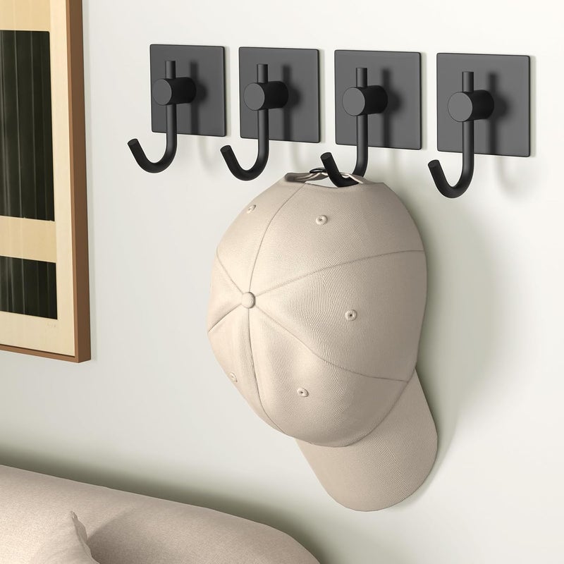 VAEHOLD 6 Pack Adhesive Wall Hooks, Heavy Duty Sticky Holder Aluminum Towel Hooks for Hanging Coat, Hat, Key, Clothes, Closet Hook Wall Mount for Kitchen, Bathroom, Office (Black) - Image 5