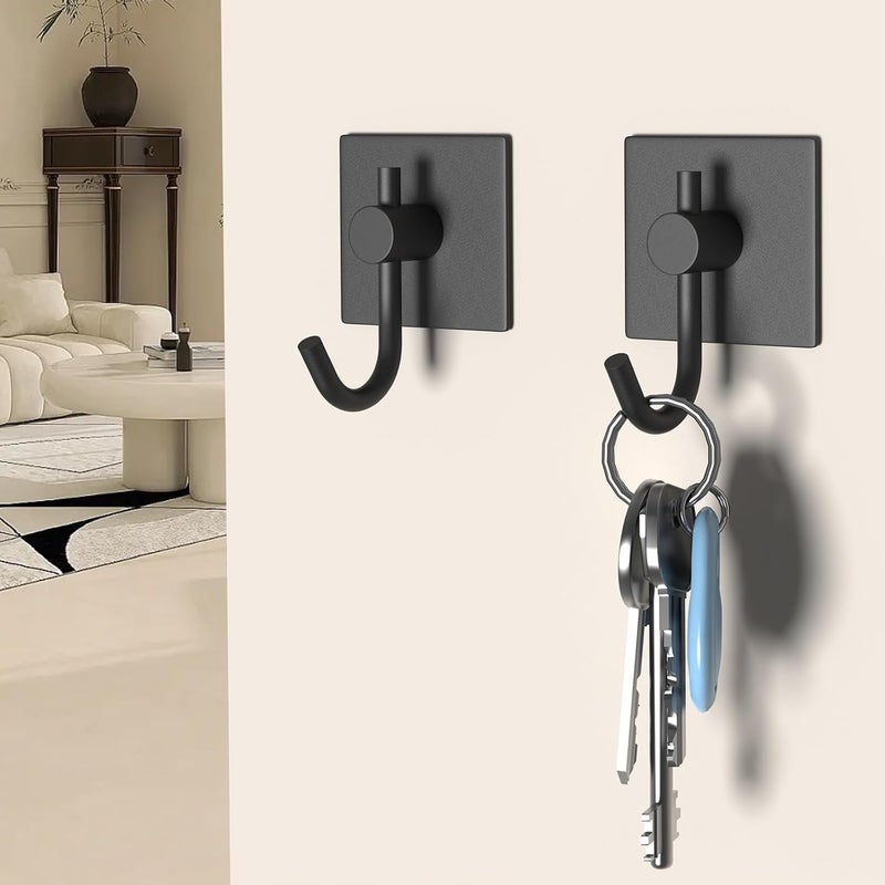 VAEHOLD 6 Pack Adhesive Wall Hooks, Heavy Duty Sticky Holder Aluminum Towel Hooks for Hanging Coat, Hat, Key, Clothes, Closet Hook Wall Mount for Kitchen, Bathroom, Office (Black) - Image 4