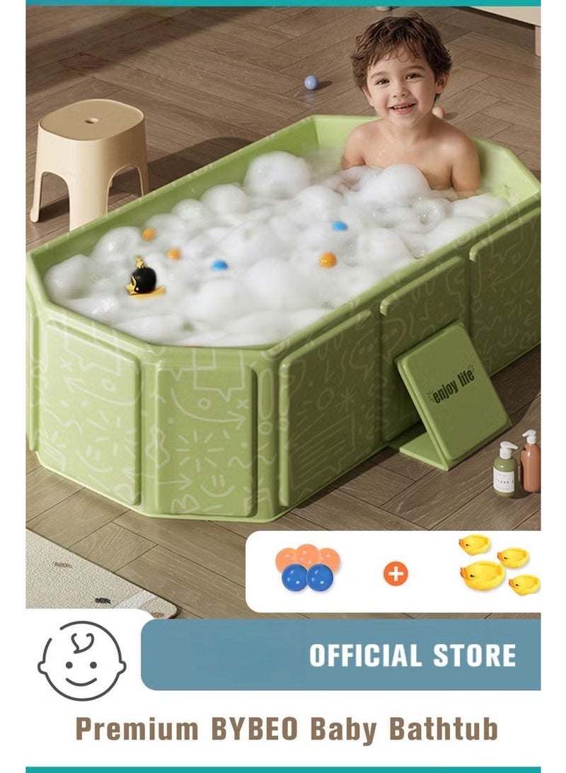هوكور حوض استحمام للأطفال، حوض استحمام قابل للطي، حوض استحمام محمول بقاعدة مانعة للانزلاق + 5 كرات بحرية + 4 ألعاب بط صغيرة، سعة كبيرة، مناسب للأطفال من عمر 0 إلى 8 سنوات - Image 1