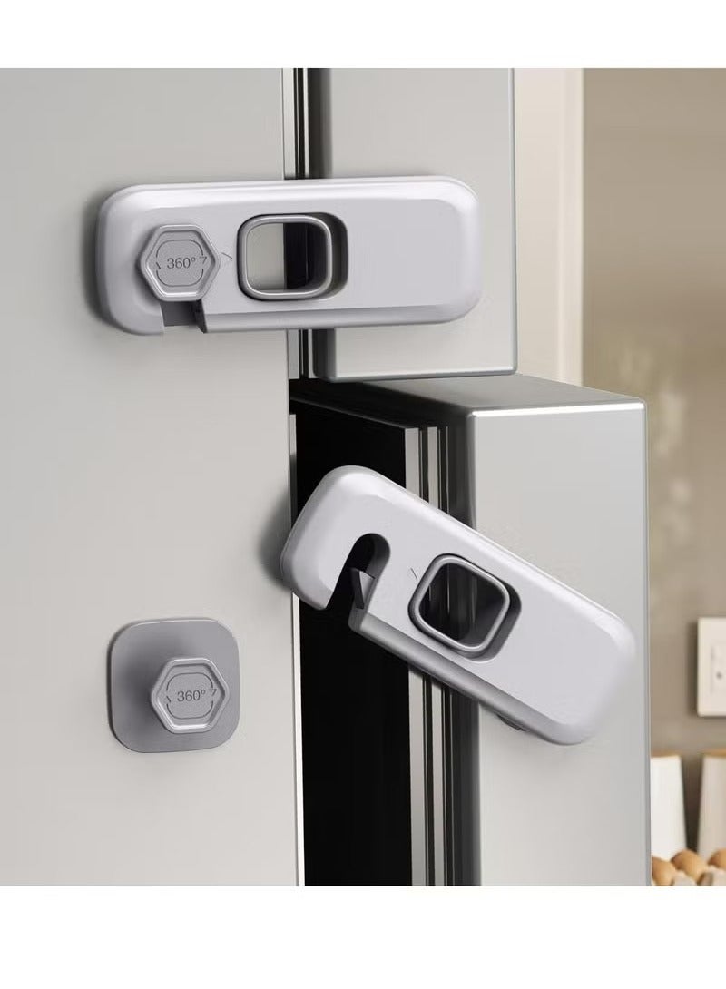 2 Pack Child Proof Refrigerator Lock, Fridge Locks for Kids with Sticky Adhesive Pads, Child Safety Locks for Doors, RV Refrigerator, Oven Lock Child Safety Baby Cabinet Locks - Grey Updated  - Image 1