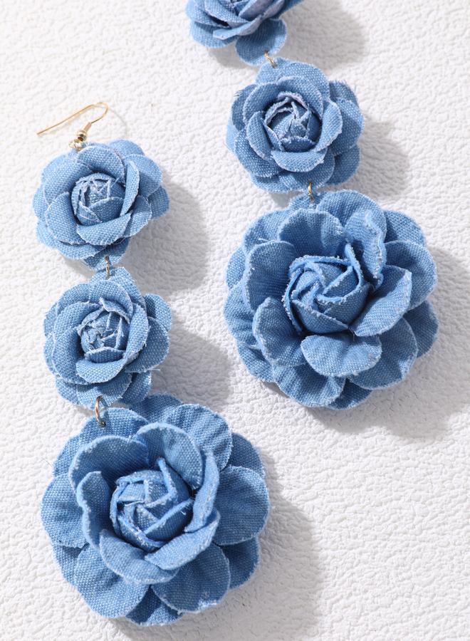 Take Two Blue Denim Rose Dangle Earrings - Image 3