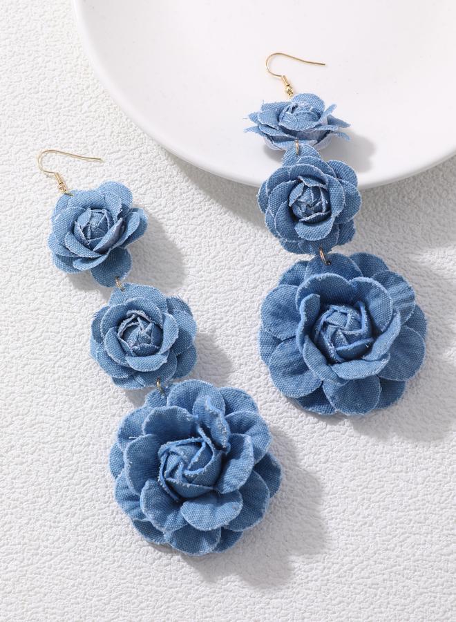 Take Two Blue Denim Rose Dangle Earrings - Image 2