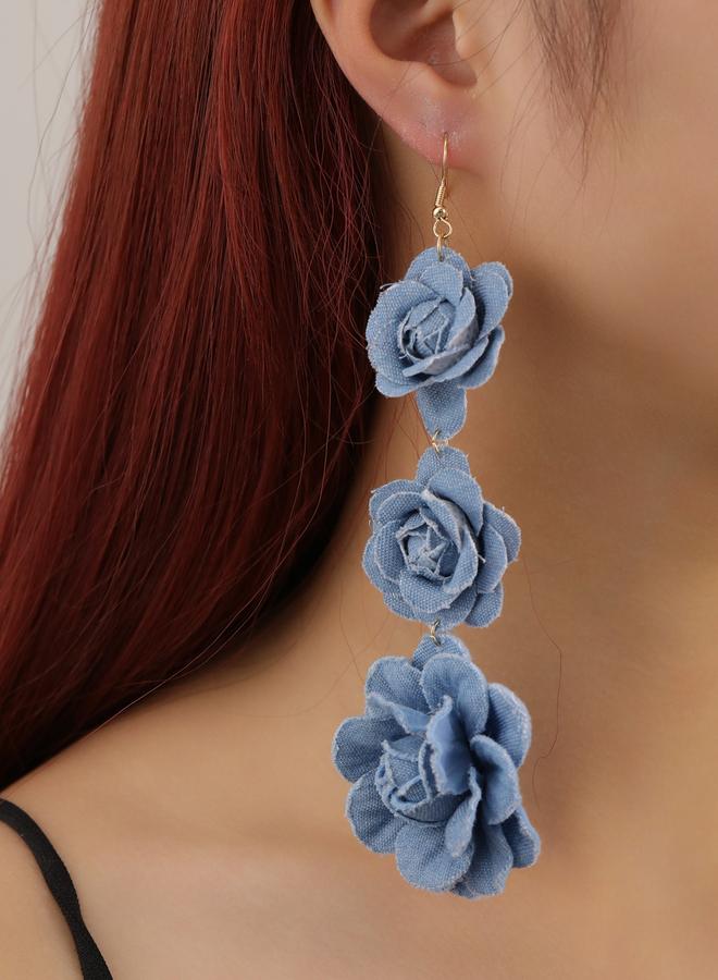 Take Two Blue Denim Rose Dangle Earrings - Image 1