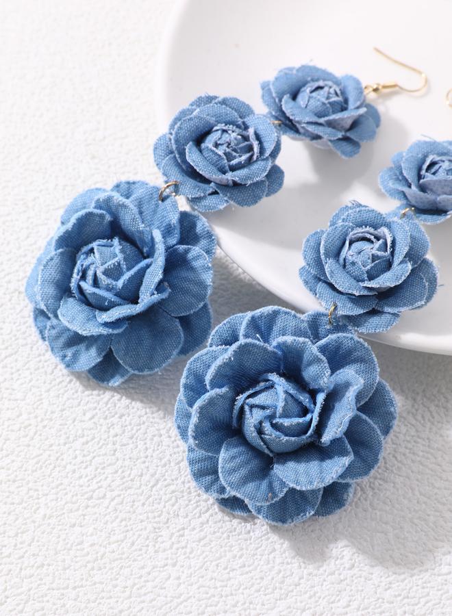 Take Two Blue Denim Rose Dangle Earrings - Image 4