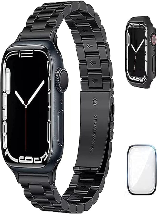 Dado Stainless Steel Metal Strap Compatible Apple Watch Series 7/SE/6/5/4/3/2/1 with Add on Screen Protector | Case Protector, 41mm/40mm/38mm