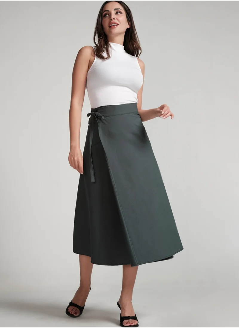 Zigzag Wrap Cotton Skirt - Green