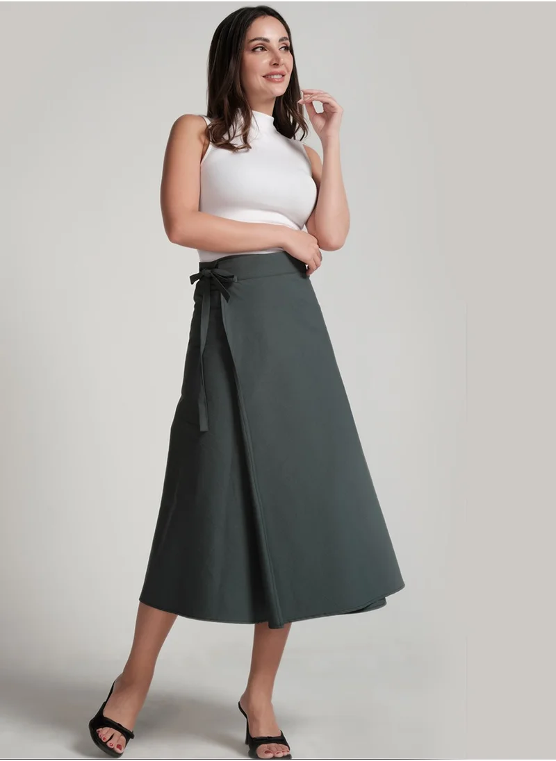 Zigzag Wrap Cotton Skirt - Green
