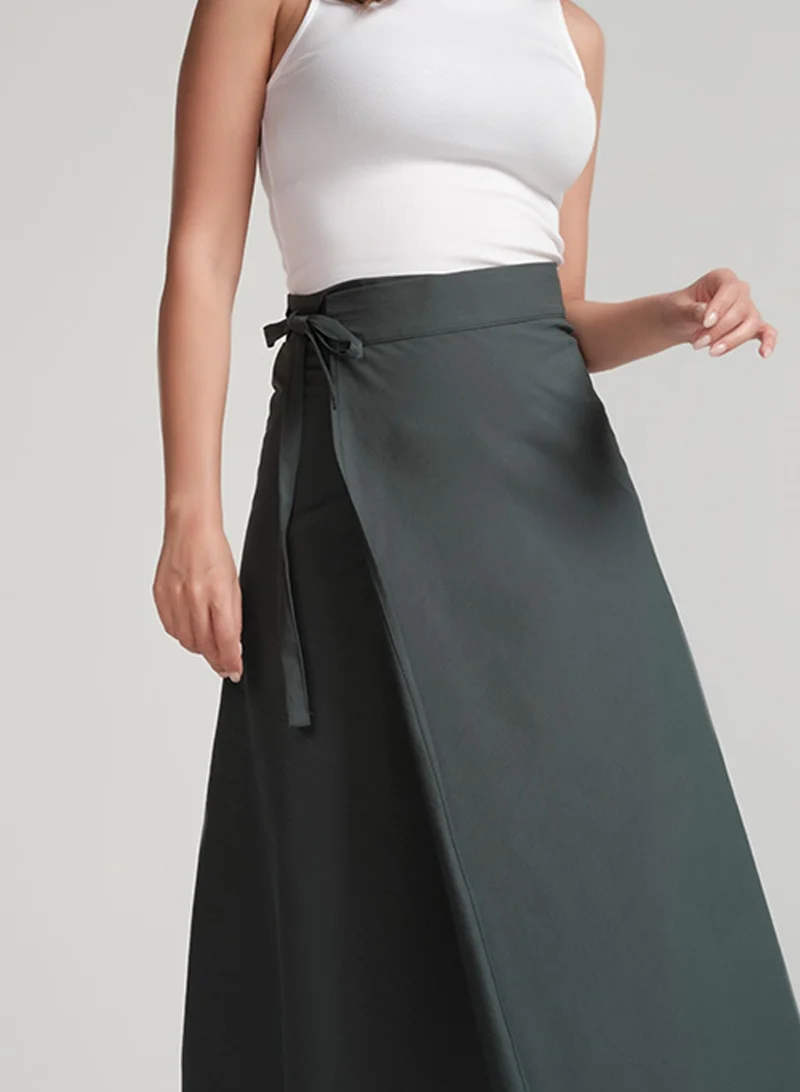 Zigzag Wrap Cotton Skirt - Green