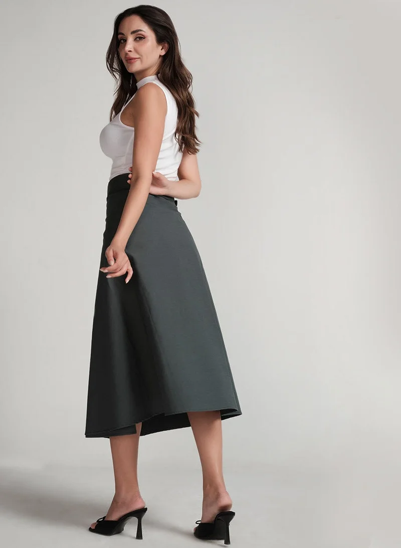 Zigzag Wrap Cotton Skirt - Green