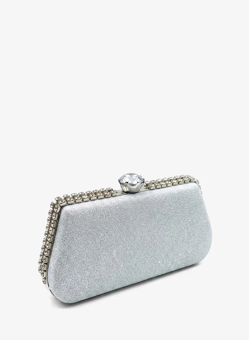 Viny Silver Viny Women's Crystal Frame Evening Clutch Bag | Rhinestone Trimmed Hard Shell Party Handbag | Wedding Bridal Purse | Formal Minaudiere for Weddings, Parties, Prom, Cocktail, Engagement, Eid & Special Occasions – Gold, Silver, Black for Women | Best Price UAE